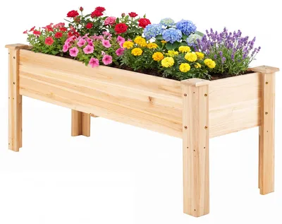 Obrázok produktu pre KOMFOTTEU, drevený vyvýšený záhon, kvetinový záhon s odvodnými otvormi, kvetináč s nosnosťou do 100 kg, obdĺžnikový záhradný záhon, záhon na výsadbu, vhodný do záhrady, na balkón a terasu, rozmer 119x45x51 cm