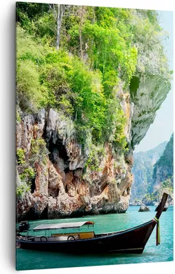 Produktbild von Bild auf Leinwand - Leinwandbild - Einteilig - Boot Klippen Natur Felsen - 80x120cm - Wand Bild - Wanddeko - Wandbilder - Leinwanddruck - Wanddekoration - Leinwand bilder - Wandbild - PA80x120-2787