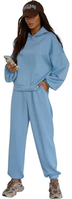 Produktbild von Jogginganzug Damen Trainingsset OVERSIZE – Hoodie & Jogginghose bequem Hellblau/L/XL