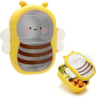 Produktbild von Kinder Lunchbox, Bienendesign, 2 Fächer, BPA-frei, für Schule