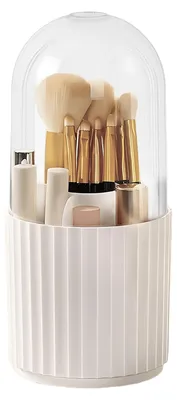 Image de Rangement pour maquillage, support pivotant à 360° pour pinceaux de maquillage, transparent, anti-poussière, 11 x 23 cm (Blanc C)