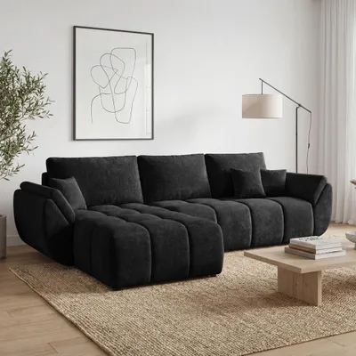 Produktbild von EZIMPAZ Ecksofa CALVANI Gesteppt mit Schlaffunktion und Bettkasten Schwarz Links