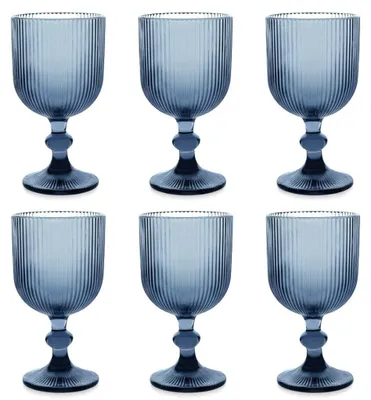 6 geriffelte Weingläser, Blau, 0,35 l, 16 cm, Glas