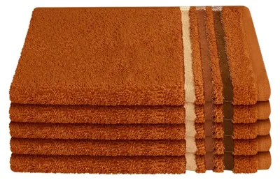Produktbild von SCHIESSER Gästetuchset Skyline Color | Einfarbig | 5-teilig | 100% Baumwolle | Flauschig & Saugstark | 30x50 cm | Terrakotta