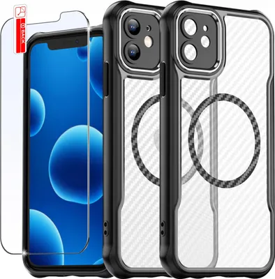 Produktbild von Mattschwarzes, gepanzertes und verstärktes Magsafe-Case für das iPhone 12 + Displayschutzfolie