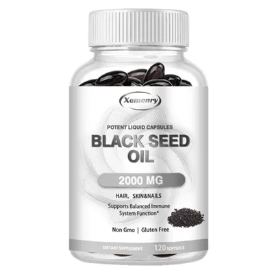 Image de Capsules d'huile de nigelle 2000 mg - Santé des cheveux, de la peau et des ongles, soutien digestif
