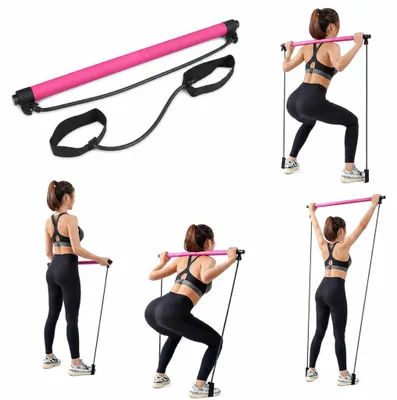 Imagen del producto de Conjunto de 2 bandas de Pilates con barra – bandas de resistencia rosas