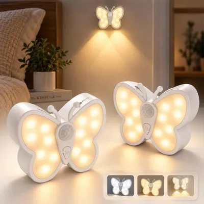 Produktbild von LED Schmetterling Nachtlicht Akku mit Bewegungsmelder, Dimmbar Stufenlos, Baby Kinder Wandleuchte Orientierungslicht für Flur Schlafzimmer Treppenhaus