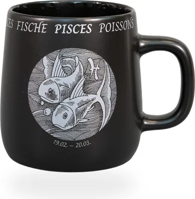 Produktbild von Könitz Kaffeetasse Sternzeichen Fische. Teetasse 395ml Bone China Porzellan. Design schwarz, vintage