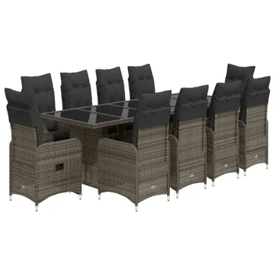 Produktbild von 11-tlg. Garten-Bistro-Set mit Kissen Grau Poly Rattan