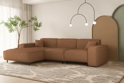 Produktbild von Ecksofa Designersofa GLORIA in Stoff Artico Rostbraun Ottomane Links