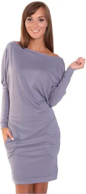 Produktbild von Kleid Mini-Kleid mit Taschen Fledermaus Ärmel ; Grau L/XL 40/42