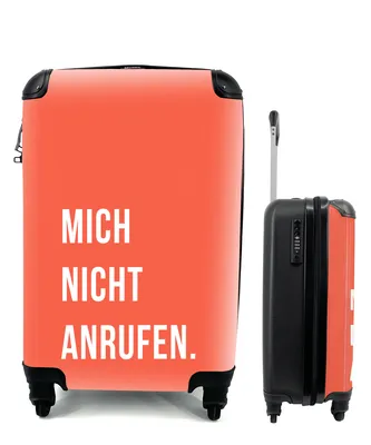 Produktbild von MuchoWow® Koffer Handgepäck Trolley Rollkoffer Kleine Reisekoffer mit 4 Rollen - Ich rufe nicht an - Orange - Zitate - Cabin Size < 55x40x23 cm & 55x40x20 cm - Fotokoffer - Kabinenkoffer - Boardgepäck - Reise-Box - Reisekoffer - Reisegepäck - Koffer mit Bild - Trolley für Kinder