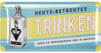 Produktbild von Retro Blechschild Bar BETREUTES TRINKEN - Blechschilder Sprüche lustig - Gin Schild Bar Deko als Geschenk für Partyraum - vintage Metallschild
