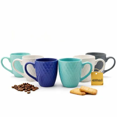Produktbild von BigDean 6 moderne Kaffeebecher 400 ml farbige Kaffeetassen aus Steingut – Stilvolles Tassen Set für Kaffee, Cappuccino, Latte Macchiato,Tee und Kakao