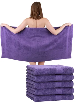 Produktbild von Betz 6 Stück Duschtücher 70 x 140 cm PREMIUM 100% Baumwolle Liegetuch Strandtuch   Farbe:: lila
