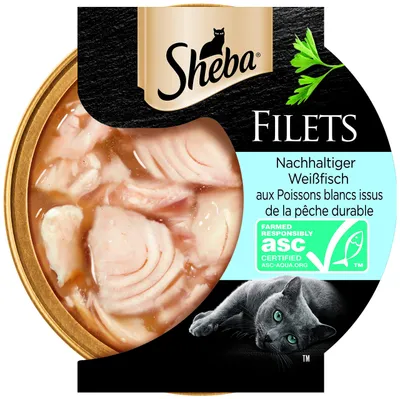 Produktbild von SHEBA Filets Katzennassfutter 16x60g Schalen mit nachhaltigem Weißfisch
