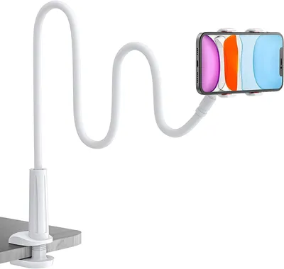 Produktbild von Handy Halter für Bett, Schwanenhals Handy Halterung - Flexible Lang Arm Handy Ständer für iPhone 13/13Pro,Samsung S10 S9, Huawei und 4-6,5 Zoll Geräte (Weiß)