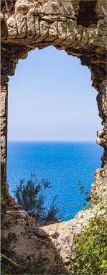 Produktbild von Wallario Wandbild aus Acryl, 125 x 50 cm, freischwebende Optik - Felsenblick aufs Meer