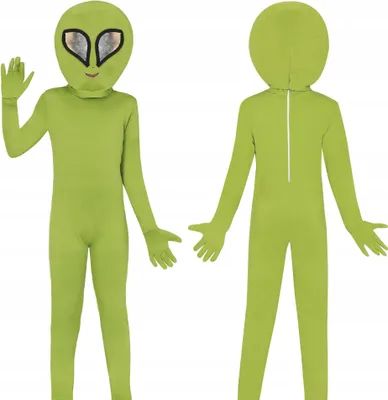 Immagine prodotto di Costume da Supereroe Alieno Tuta Verde con Cappuccio Bambini Avventura Figura Universo Halloween, Taglia: 110/116 Colore: Verde