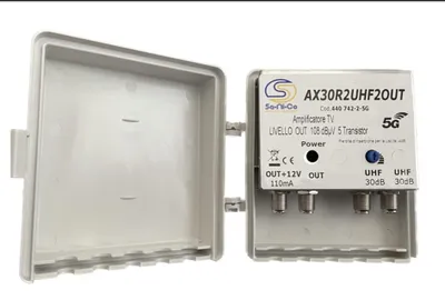 Productafbeelding van Antenneversterker voor TV, geschikt voor 5G, met een versterkingsfactor van 30 dB en een uitgangsniveau van 110 dBµV