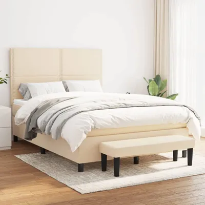 Produktbild von Robuste Doppelbett - Dezentem Design Boxspringbett mit Matratze Creme 140x190 cm Stoff - Lattenrost Inklusive - 27448