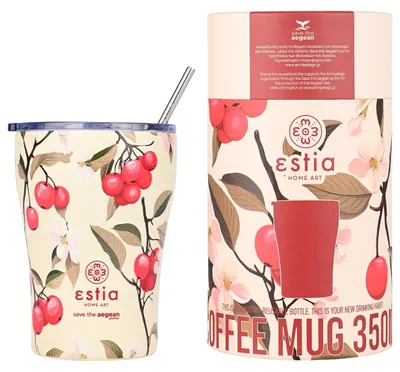 Immagine prodotto di Estia | Tazza termica con cannuccia - Tazza da caffè - Borracce termiche - 350 ml - colorata - in acciaio inossidabile - Tazza termica
