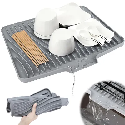 Produktbild von Abtropfmatte Küche Silikon Spülbecken Antirutsch - Hitzebeständig bis 220 °C - Grau - 40 x 33 cm