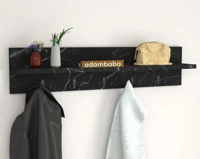 Image de Porte-manteau mural adambaba avec étagère, 10 crochets, 80 cm, noir aspect marbre