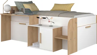 Produktbild von Halbhochbett Sacha mit Schreibtisch - 206x135x90 cm - Weiß/Eiche
