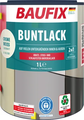 Produktbild von BAUFIX Buntlack cremeweiss seidenmatt, 1 Liter, Lackfarbe