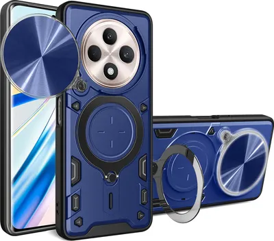 Obrázek produktu pro Pouzdro pro Oppo Reno12 F 5G dvojvrstvé odolné pouzdro s ochranným krytem kamery a kruhovým stojánkem na prsten Modrý