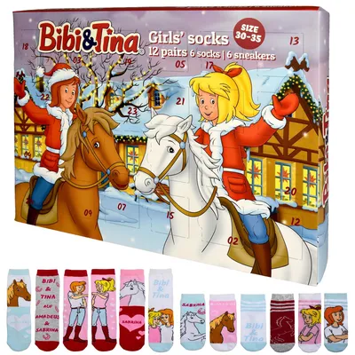 Adventskalender mit 12 Paar Socken, Gr. 30-35, Mädchen
