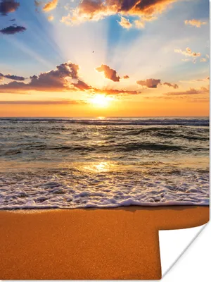 Produktbild von MuchoWow® Poster Strand - Sonnenuntergang - Meer - Wolken - Horizont 90x120 cm - Wohnzimmer