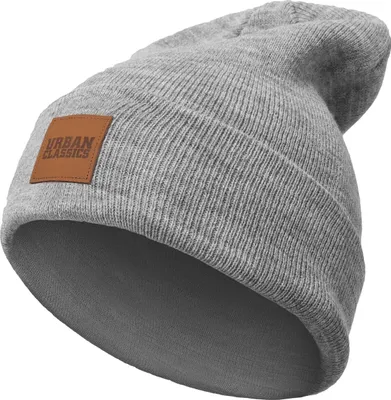 Produktbild von Urban Classics Leatherpatch Long Beanie Mütze Oldschool Retro, Farbe: Grey