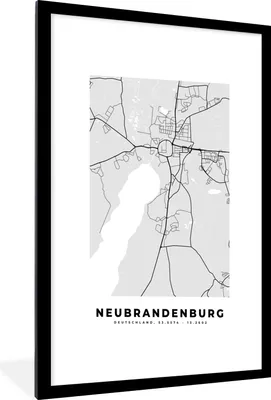 Produktbild von MuchoWow® Gerahmtes Poster Karte - Deutschland - Neubrandenburg - Stadtplan 60x90 cm - Poster mit Schwarzem Bilderrahmen Wandposter Rahmen Foto Bilder - Dekoration - Wandposter Wohnzimmer - Hochwertig