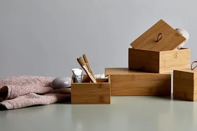 Image de Organiseur en bambou à 3 compartiments, boîte de rangement, sac de plage, bambou
