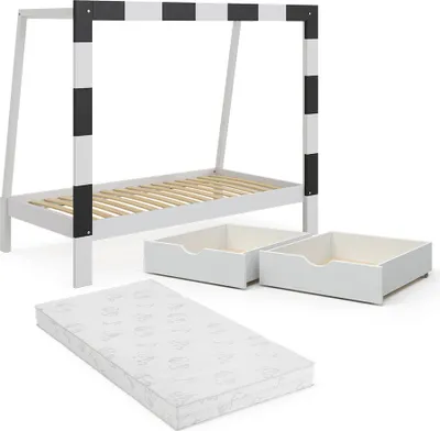 Obrázek produktu pro Vitalispa Dětská postel Fußballtor, 178 x 142.5 cm se zásuvkou a matrací, Bílá/Černá