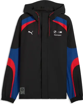 Produktbild von BMW M Motorsport Lifestyle Jacke Puma 2026, Offizieller Fanartikel, Schwarze Jacke mit blauen & roten Akzenten, Durchgehender Reißverschluss, 2 Seitentaschen, 100% Polyester