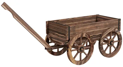 Productafbeelding van Outsunny bloembak in het ontwerp van een houten kar, plantenwagen met handvat voor de tuin