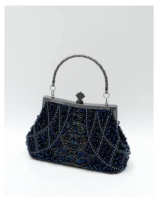 Produktbild von Vintage-Stil Abendtasche mit Blumenmuster und Perlen, elegante Clutch für Damen, ideal für Hochzeiten, Bälle, Partys und formelle Anlässe