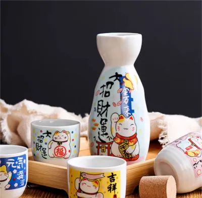 Obrázok produktu pre Fine Asianliving Sake Set Darčeková krabička Lucky Cat Handgemacht - Yoshino Set/5