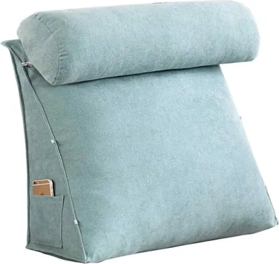 Produktbild von Großes Rückenlehnenkissen für das Bett, Dreieckskissen, Sofa, Taillenkissen, Büro, Rückenkissen, Bett, Nackenkissen, Kissen, Seeblau