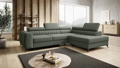 Produktbild von FURMEB 24 ECKSOFA mit Schlaffunktion und bettkasten - bequem und elegant PRAGA rechts 270 x 203 cm GRUN