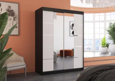 Obrázek produktu pro Zrcadlová šatní skříň 150 cm GADLA - černá / bílá