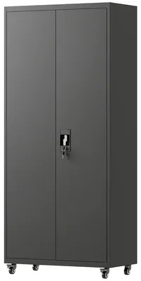 Image de Armoire de bureau - Armoire en acier verrouillable montée sur roulettes - 5 étagères réglables - 80 x 40 x 180 cm - Noir