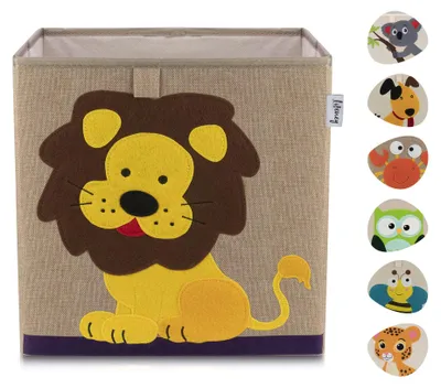 Produktbild von Lifeney Kinder Aufbewahrungsbox I praktische Aufbewahrungsbox für jedes Kinderzimmer I Kinder Spielkiste I Niedliche Spielzeugbox I Korb zur Aufbewahrung von Kinder Spielsachen (Löwe dunkel)