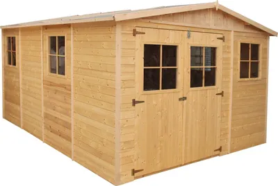 Produktbild von Blockbohlen Gartenhaus Genf mit Satteldach - L: 400 cm x B: 300 cm - inkl. Dachpappe