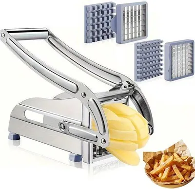 Productafbeelding van Frietsnijder - Aardappelsnijder - Maak Friet - Roestvrij Staal - 2 Mesmaten - Zilver