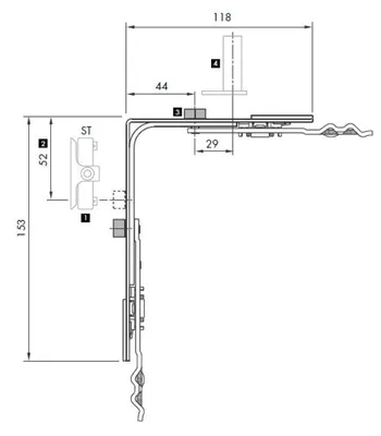 Produktbild von AUBI Eckumlenkung UC901-30V00 118x153mm Fensterbeschlag